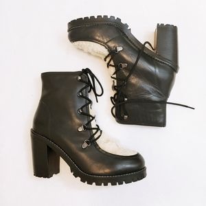Seychelles Black Heeled Leather Shearling Boots